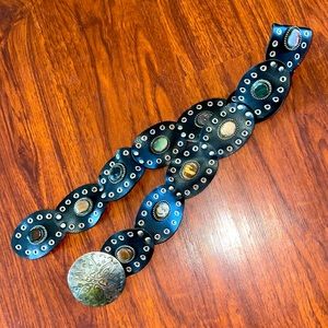 Black adjustable belt with gemstones made in India size small to medium